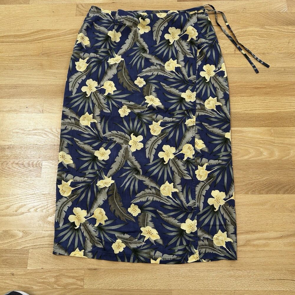 Pearl Head Bay Vintage tropical floral 100% silk wrap skirt, Size 16